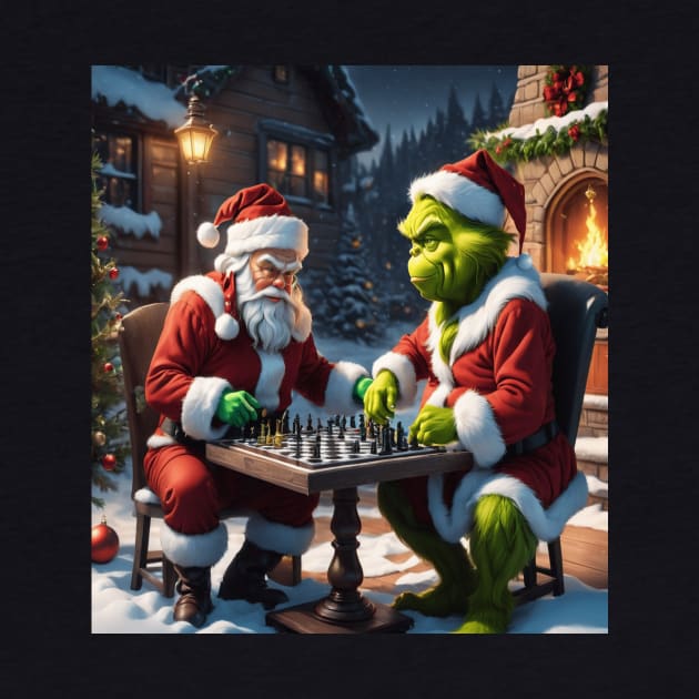 Santa Claus Vs The Grinch In A Game Of Chess by Trending Tees